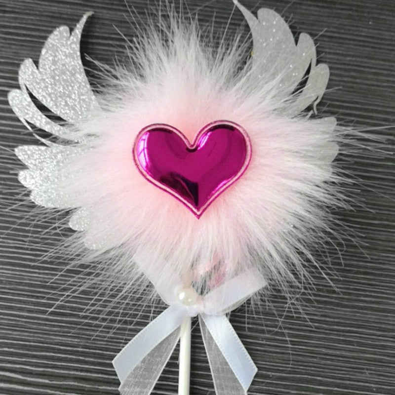 Romantic Heart Pink Sliver Angel Wings Cake Flag Wedding Party Decorations