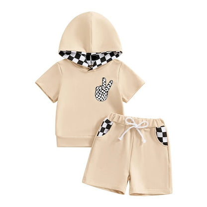 Boys Fashion Hooded Short Sleeve Shorts Suit