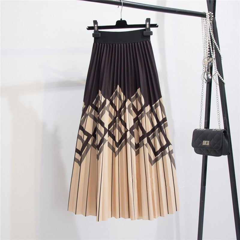 Women's Graceful Geometric Striped Pleated Skirt