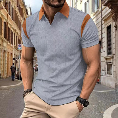 Men's Waffle Jacquard Solid Color Polo Shirt Short Sleeve