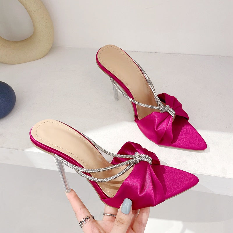 Rhinestone Bow Pointed High Heels