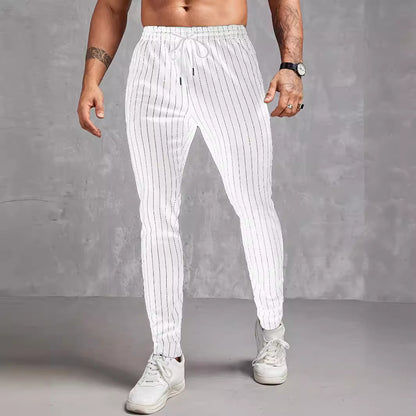 European And American Men's Striped Pocket Casual Ankle Banded Pants