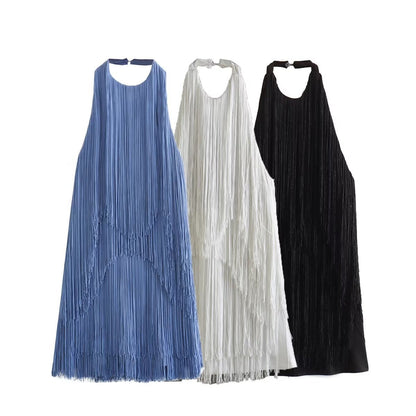 Graceful And Fashionable Halter Sleeveless Tassel Skirt Dress