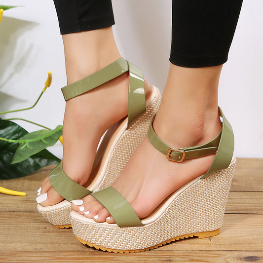 Wedge Straw Woven Hemp Rope Ankle-strap Sandals Women