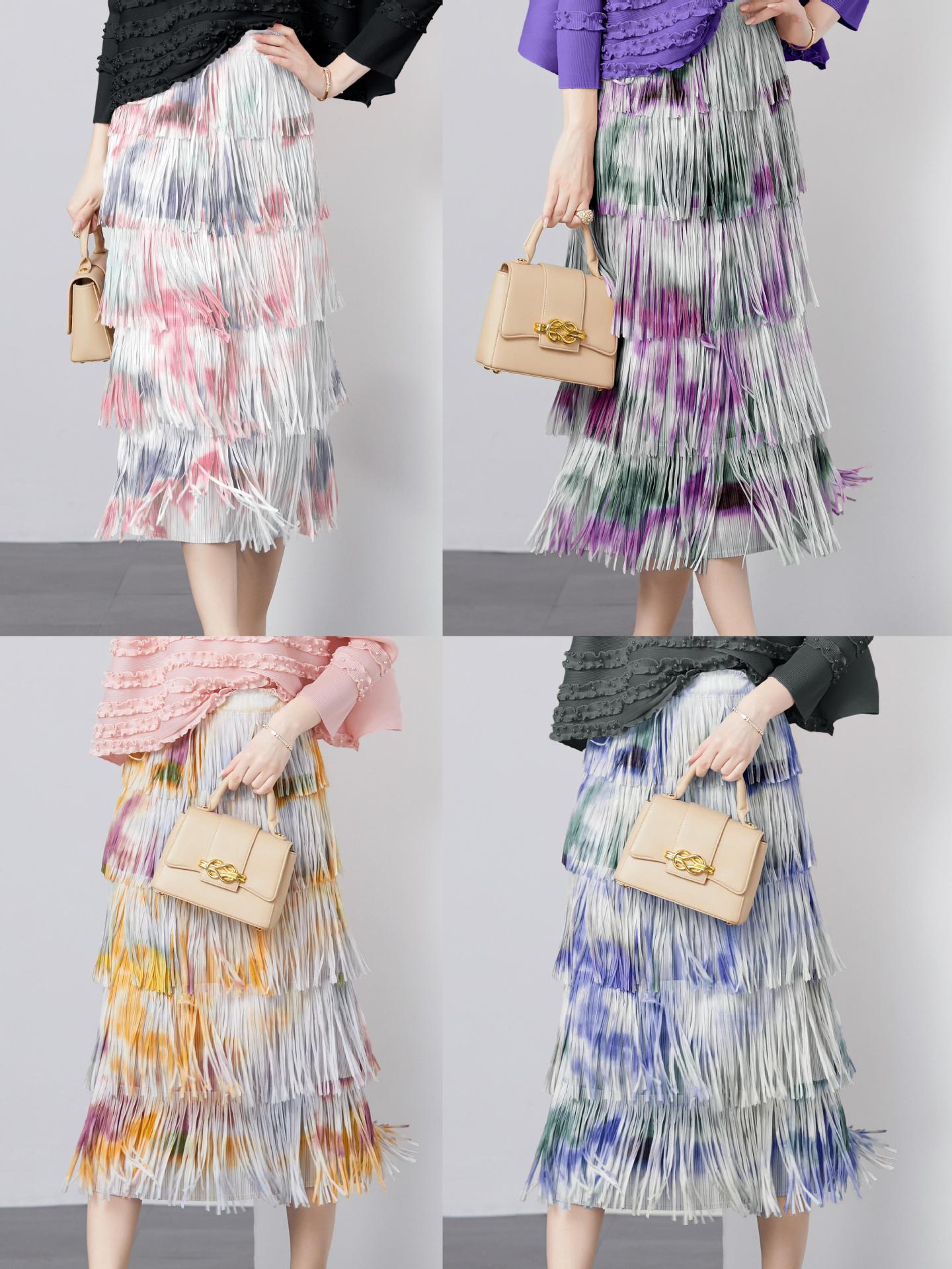 Vintage Tie-dyed Sweet Temperamental Tassels Skirt