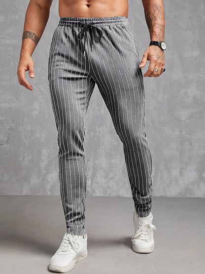 European And American Men's Striped Pocket Casual Ankle Banded Pants