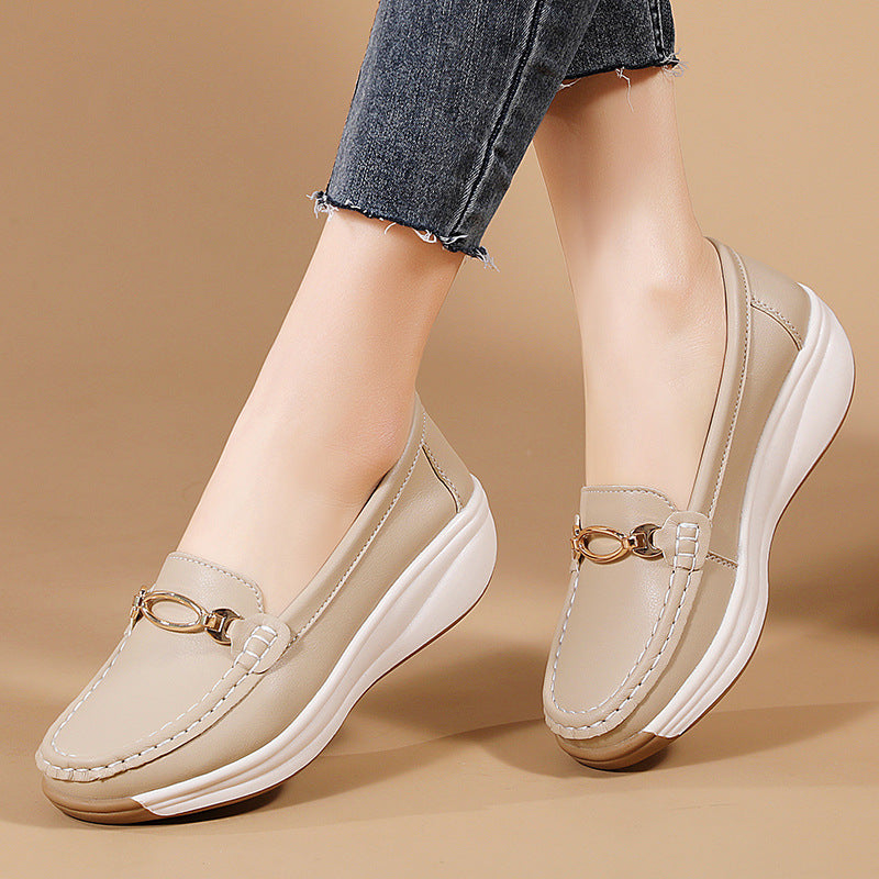 Korean Fashion Platform Shoes Metal Buckle Wedge