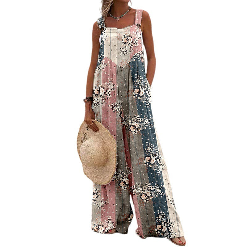 Women's Wide-leg Printed Straight Jumpsuit