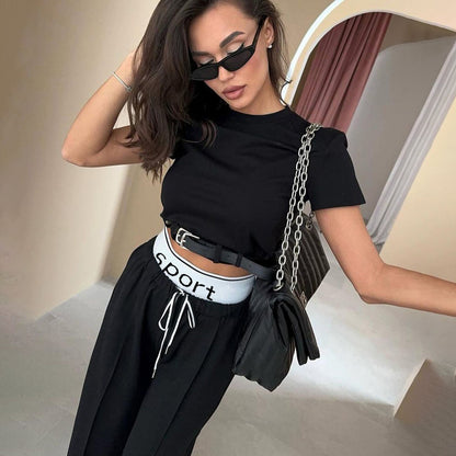 Top Double Waist Sweatpants Two-piece Set