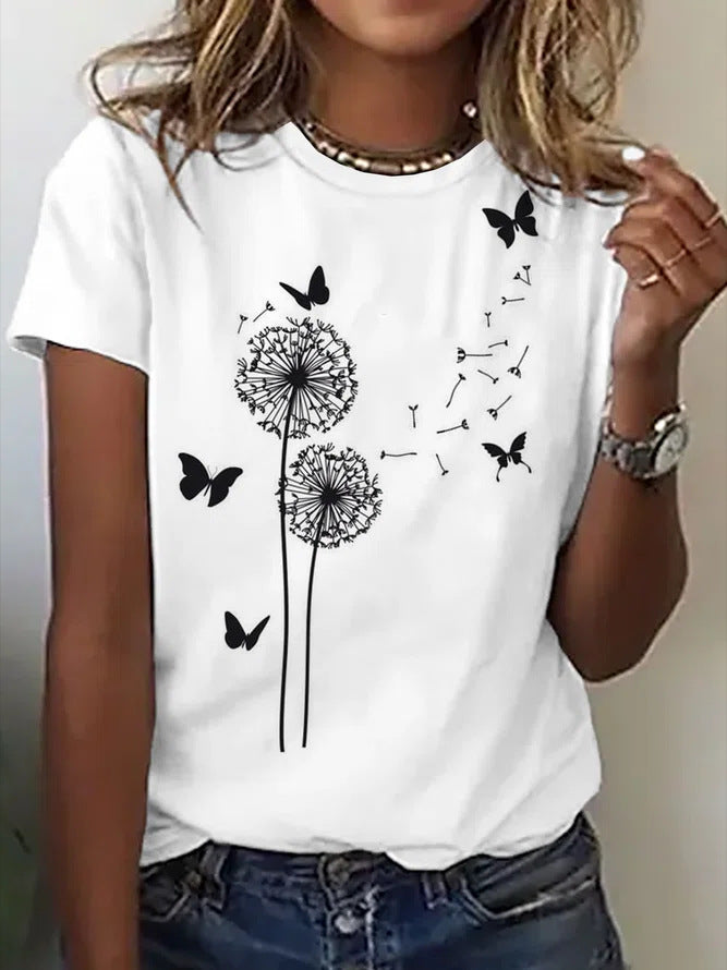 Women's Fashion Casual Round Neck Loose T-shirt