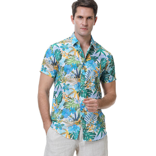 Lapel Print Thin Hawaiian Printed Shirt Men