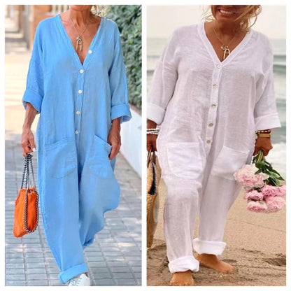 Women's Fashion Casual Cotton And Linen Jumpsuit