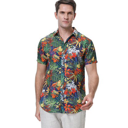 Lapel Print Thin Hawaiian Printed Shirt Men