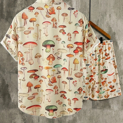 Men's Mushroom Print Casual Short Sleeve Sports Set