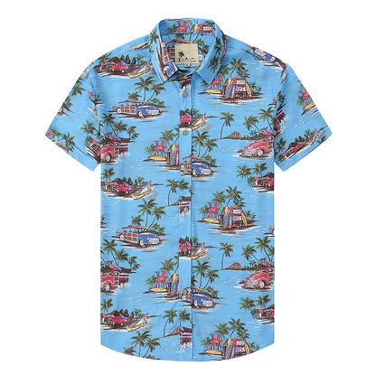 Lapel Print Thin Hawaiian Printed Shirt Men