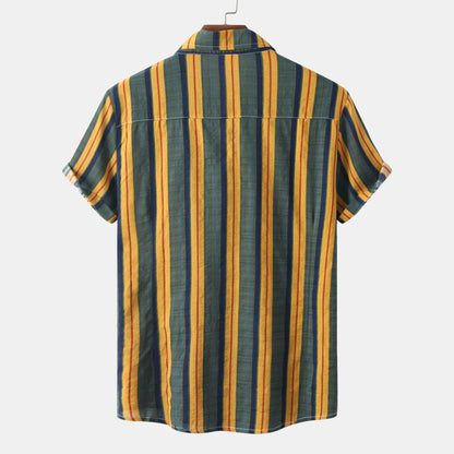 Summer New Men's Short-sleeved Hawaiian Striped Shirt