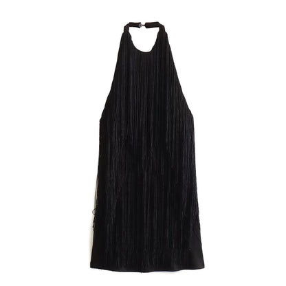 Graceful And Fashionable Halter Sleeveless Tassel Skirt Dress