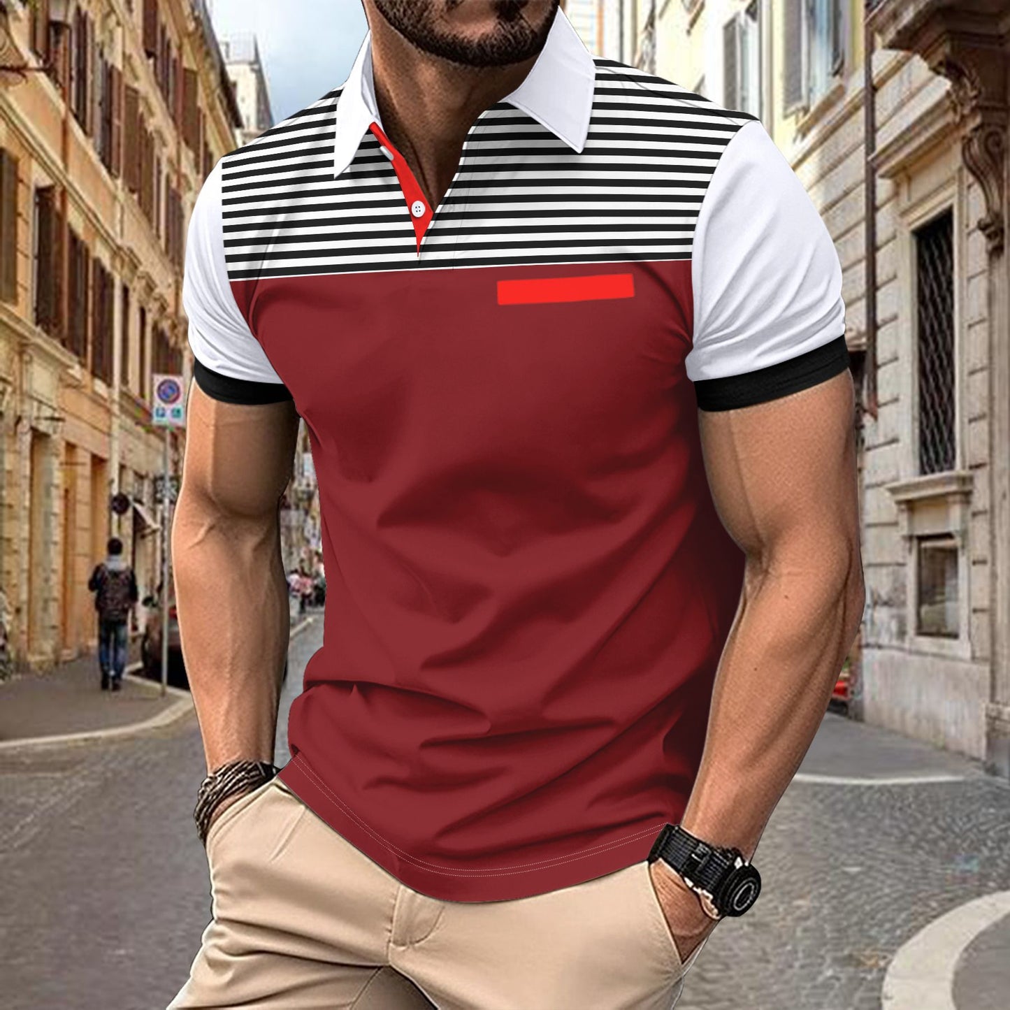 Men's Summer Stripes Printed Casual Short Sleeve