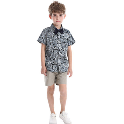 Summer Short Sleeve Printed Shirt Boys' Shorts Casual Two-piece Suit