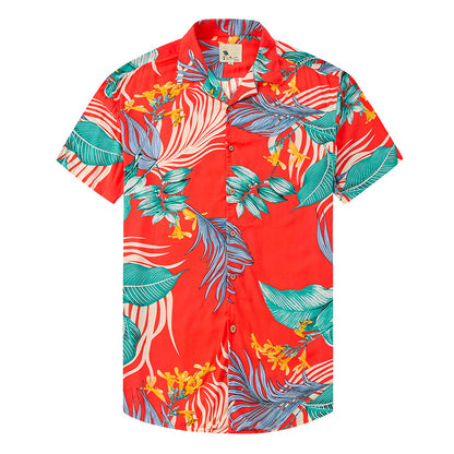 Lapel Print Thin Hawaiian Printed Shirt Men