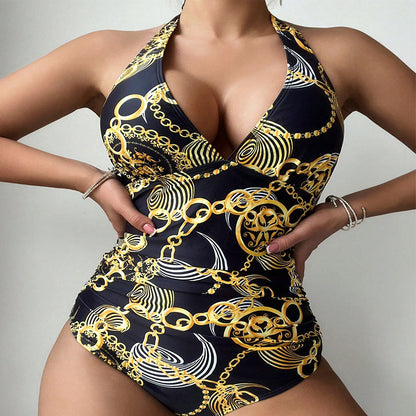 Bikini Conservative Swimwear Printed Suspenders