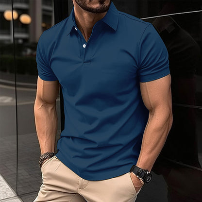 Summer Short Sleeve Polo Shirt Men Solid Color Button Lapel Button Top