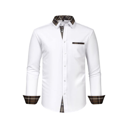 Color Matching Casual Long Sleeve Men's Shirt Slim Fit Plaid Collar