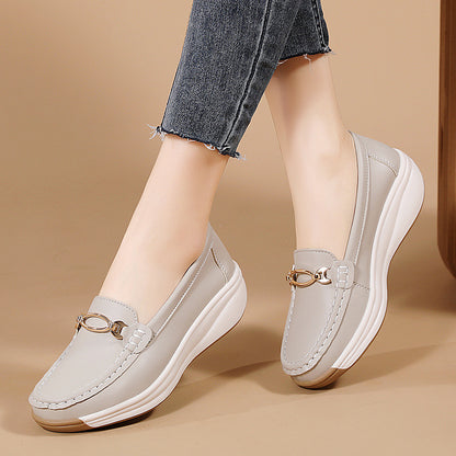 Korean Fashion Platform Shoes Metal Buckle Wedge