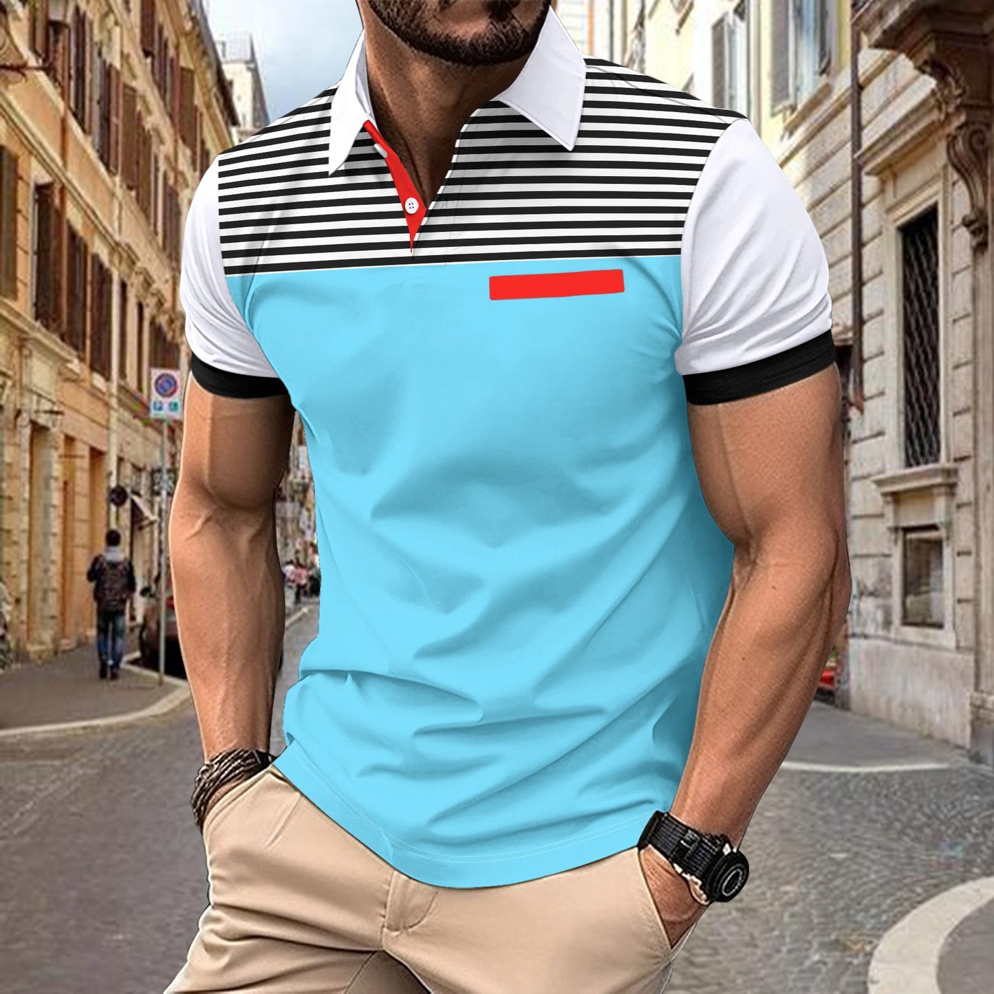 Men's Summer Stripes Printed Casual Short Sleeve