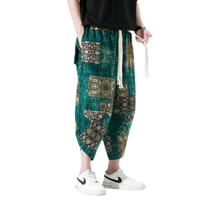 Ethnic Style Floral Lantern Cropped Pants For Men