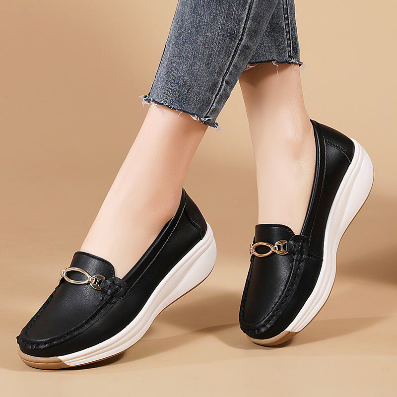 Korean Fashion Platform Shoes Metal Buckle Wedge