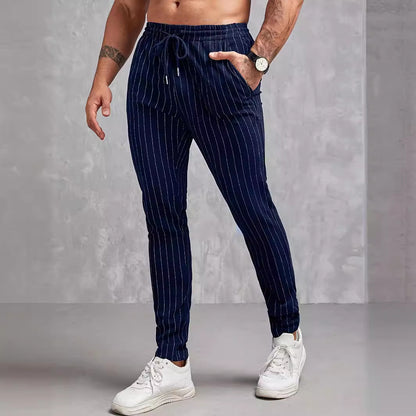 European And American Men's Striped Pocket Casual Ankle Banded Pants