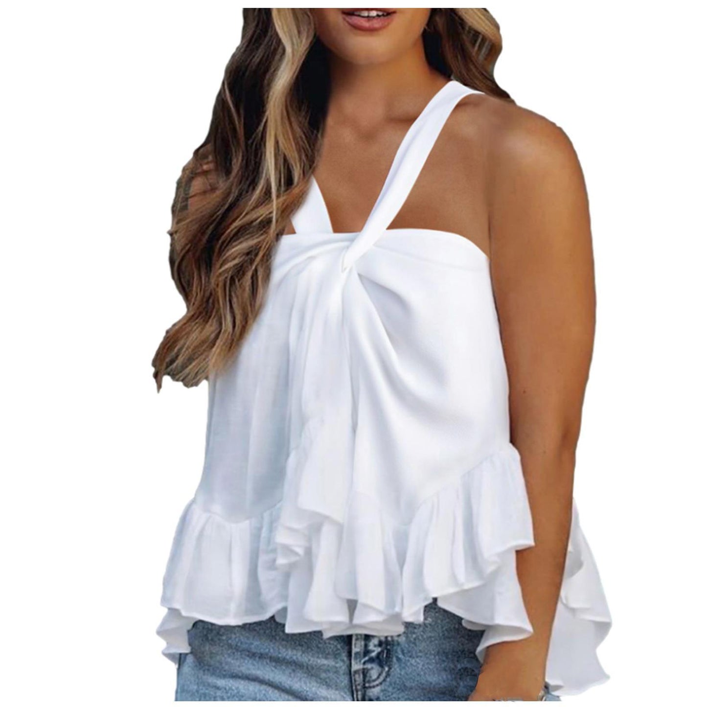 Women's Fashion Halter Ruffled Sleeveless Top