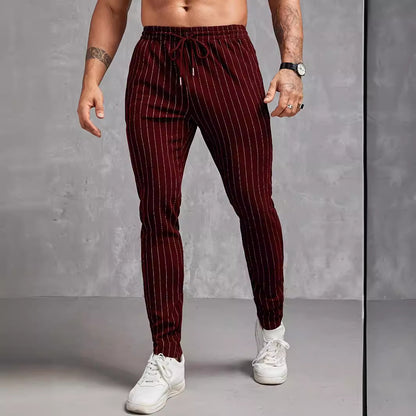 European And American Men's Striped Pocket Casual Ankle Banded Pants