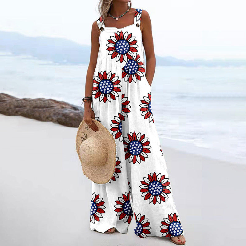 Women's Wide-leg Printed Straight Jumpsuit