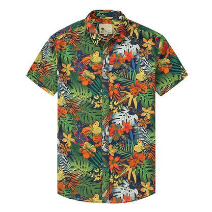 Lapel Print Thin Hawaiian Printed Shirt Men