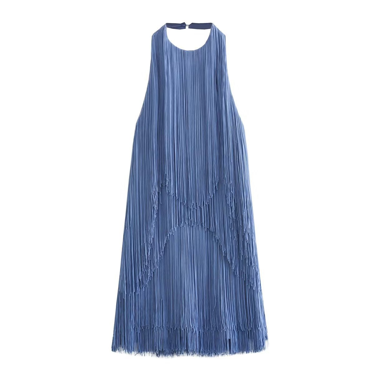 Graceful And Fashionable Halter Sleeveless Tassel Skirt Dress