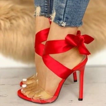 Summer Super High Heel Lace-up Cutout Transparent Sandals