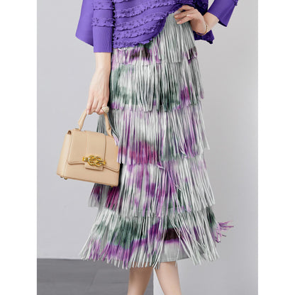 Vintage Tie-dyed Sweet Temperamental Tassels Skirt