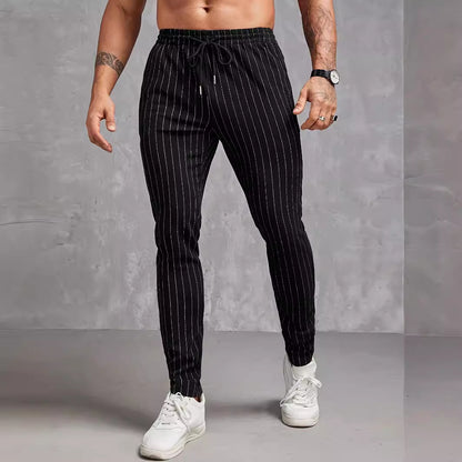 European And American Men's Striped Pocket Casual Ankle Banded Pants