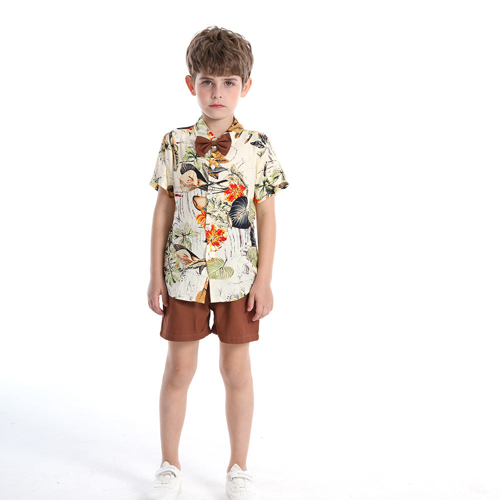 Summer Short Sleeve Printed Shirt Boys' Shorts Casual Two-piece Suit