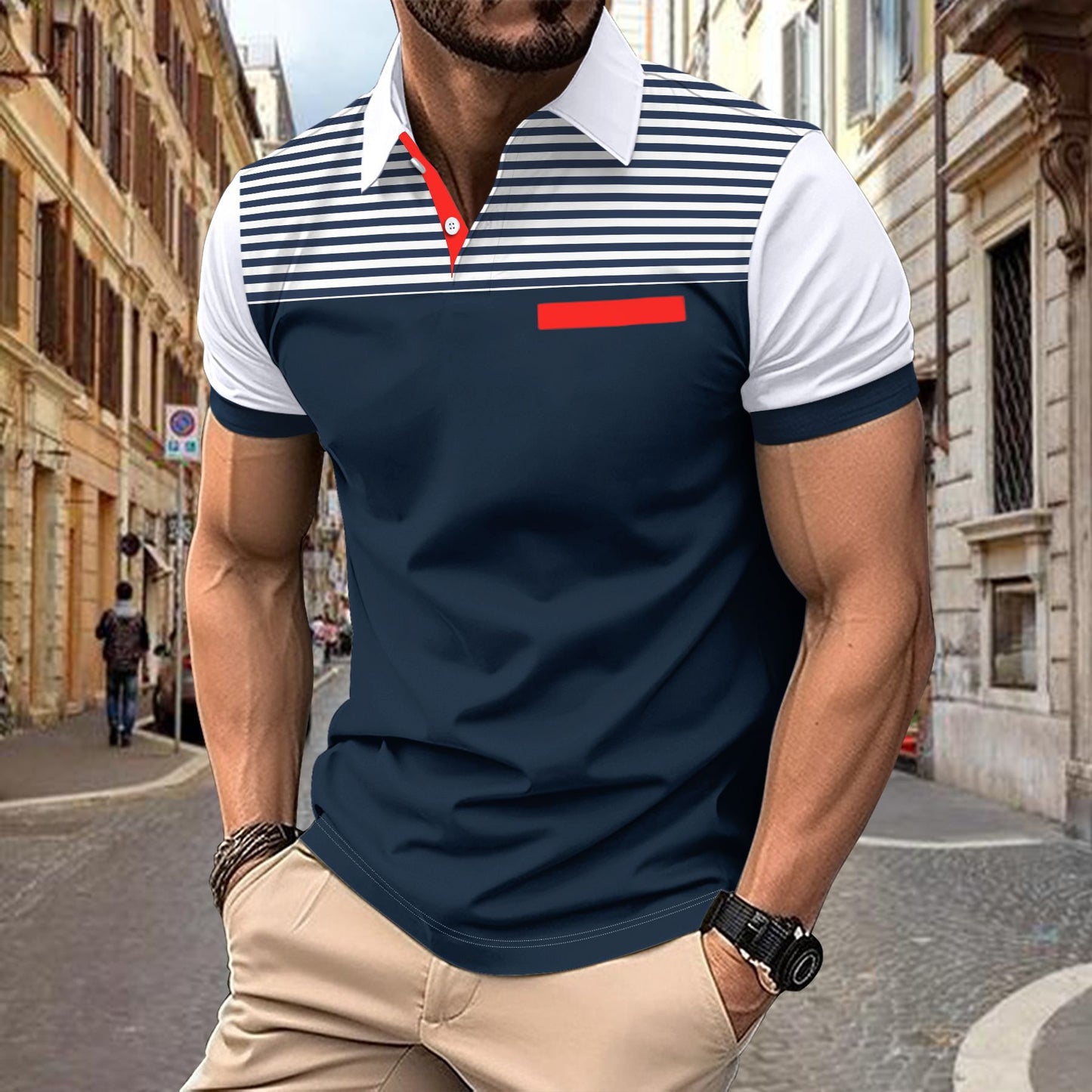 Men's Summer Stripes Printed Casual Short Sleeve