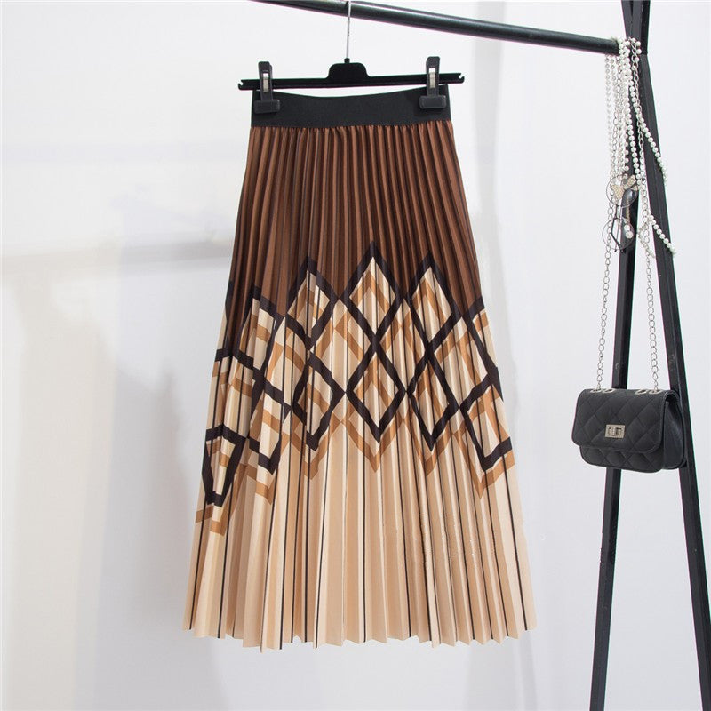 Women's Graceful Geometric Striped Pleated Skirt