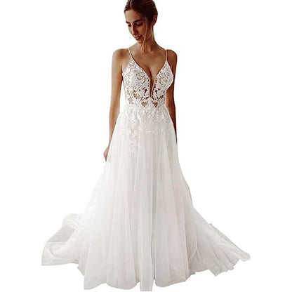 Women's Wedding Dress Lace Strap Backless