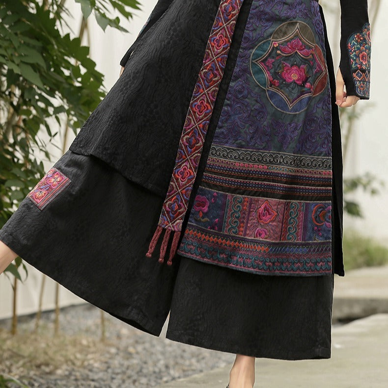 Ladies' National Style Embroidered Wide-leg Pants Tassel Skirt