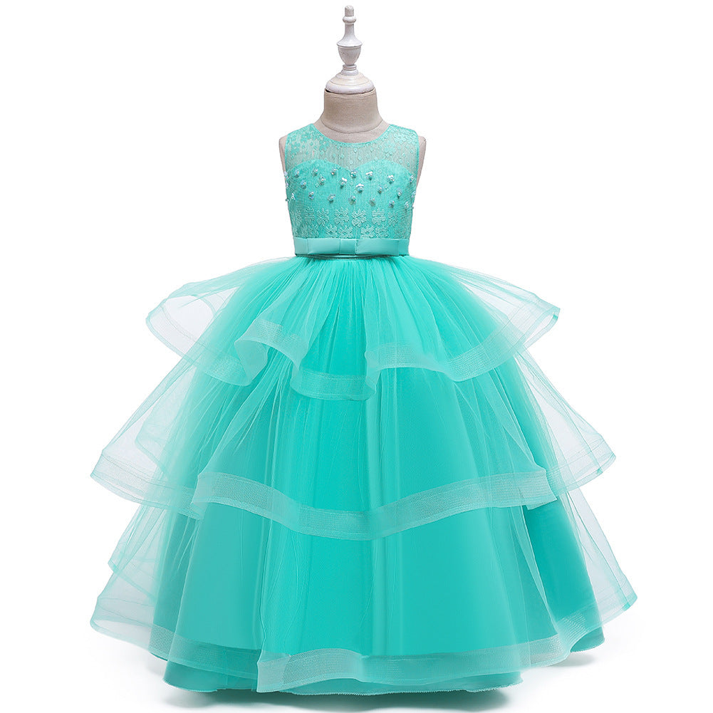 Children's Catwalk Long Lace Mesh Princess Dress