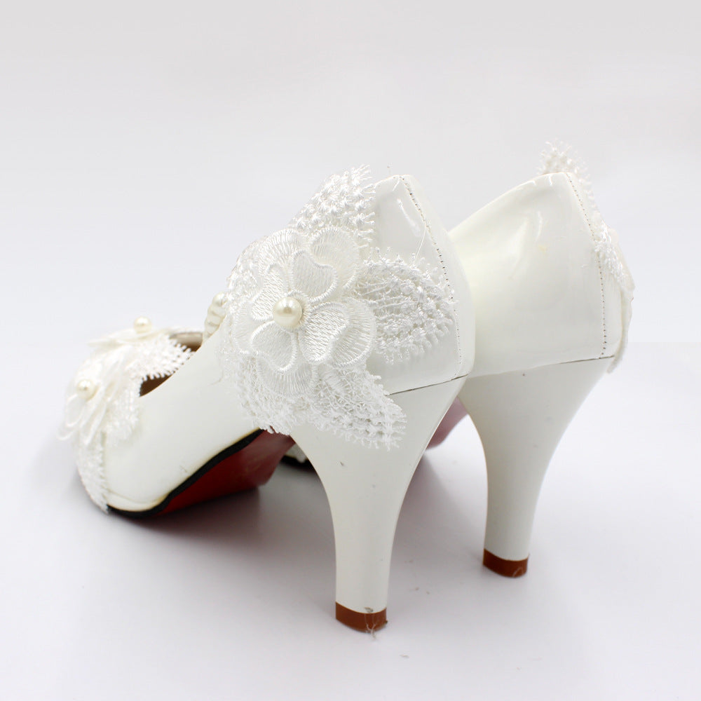 3D Floral White High Heels