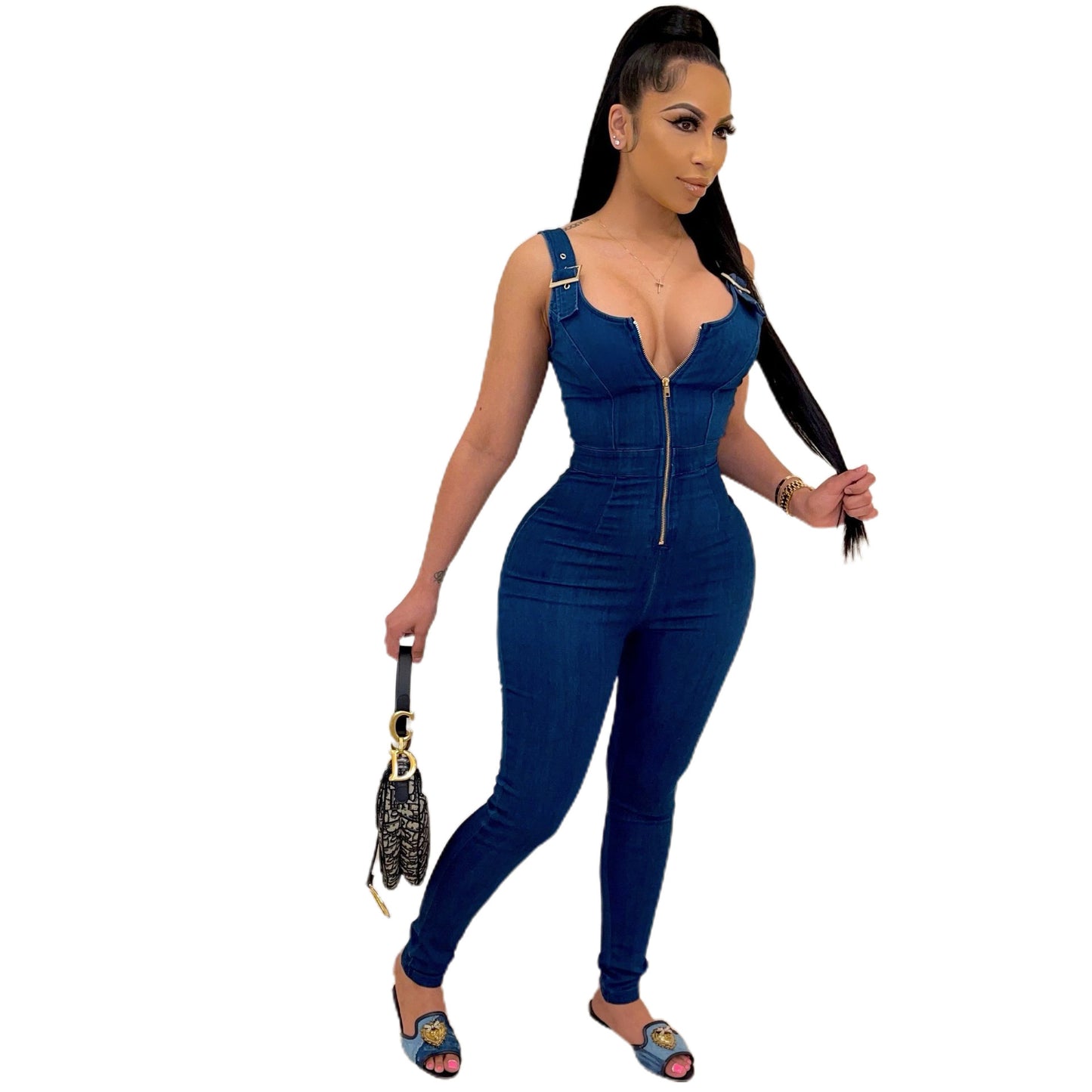 High Elastic Overalls Denim Jumpsuit