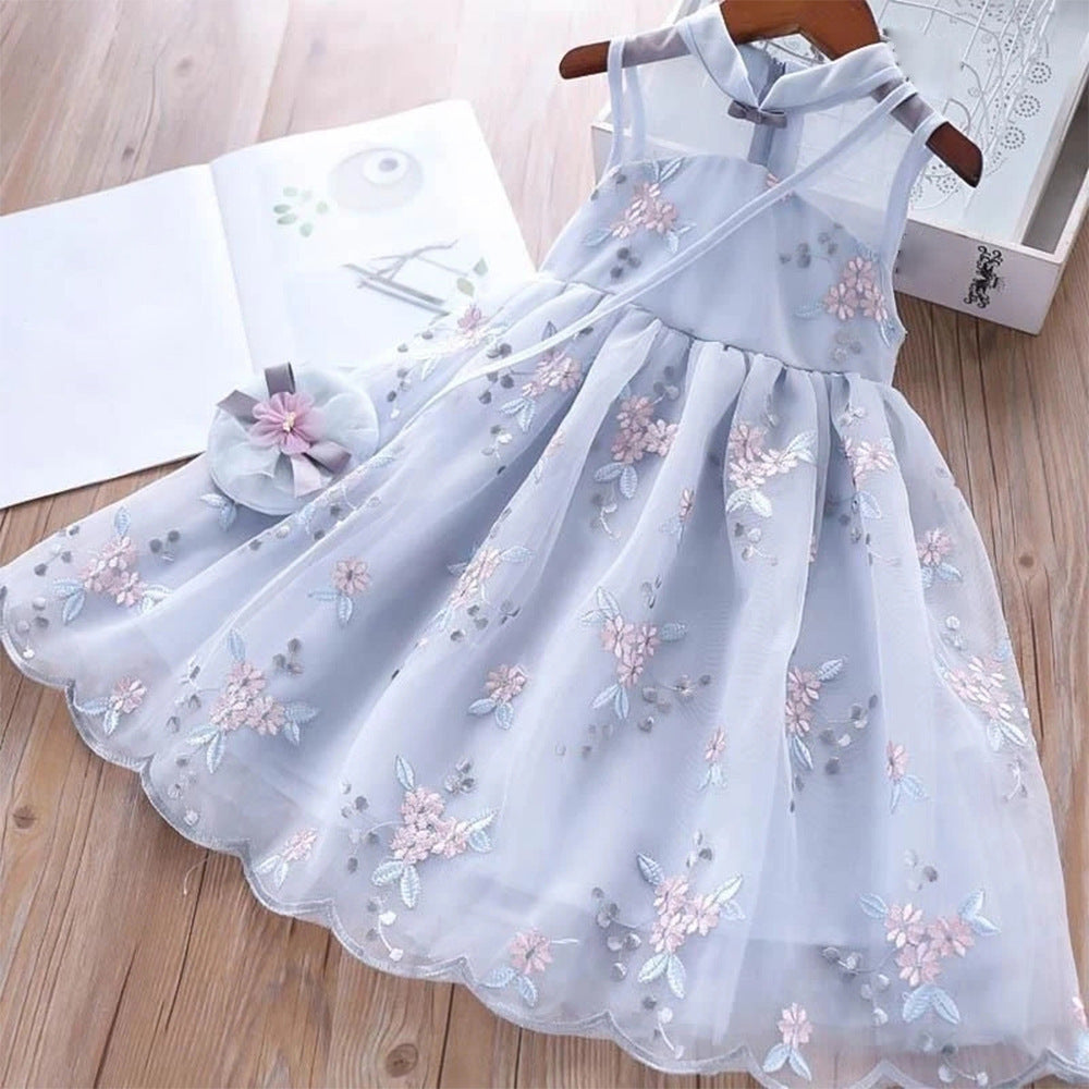 Western Style Improved Cheongsam Princess Dress Children's Vest Tulle Skirt