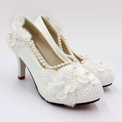 3D Floral White High Heels